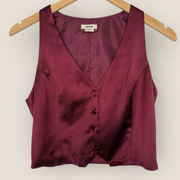 Jason Wu | Burgundy Satin Vest Top | Size S - Picture 4 of 12